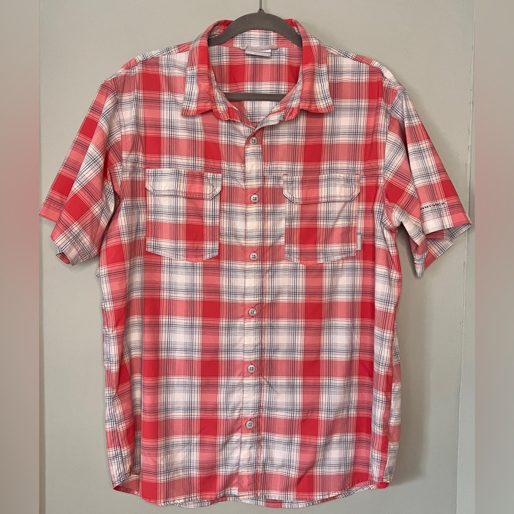 Columbia Omni-Wick Outdoor Button-down Shirt Red Blue Grey Plaid Large‎